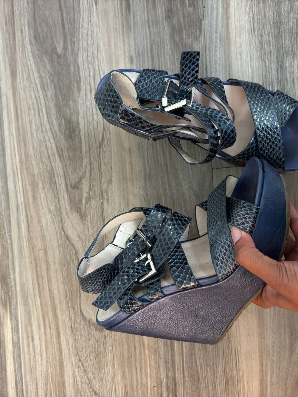 Kenneth Cole Women’s Black Snakeskin Wedge Sandals